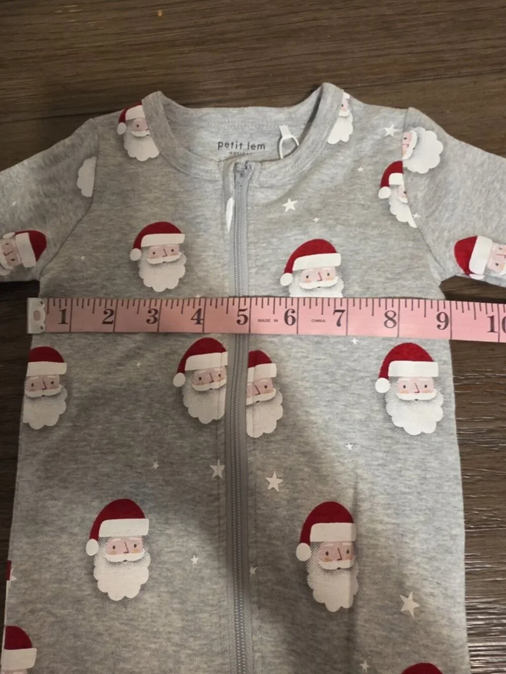 Petit Lem Santa Print Sleeper NWT 3M Heather Grey Christmas Baby Pajamas